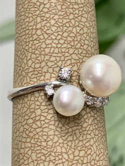 *Кольцо р.17 Белый Жемчуг д.5*5,5 д.7,5*8мм арт. 1.0383.0.b-526 Вес 2,1 г - фото 250553