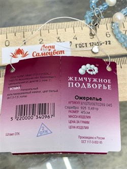 *Ожерелье р.45 д.7*7,5 д.3*4 Белый Жемчуг Голубой Топаз арт. 810700870289.045-967 - фото 251005 *Ожерелье р.45 д.7*7,5 д.3*4 Белый Жемчуг Голубой Топаз арт. 810700870289.045-967 - фото 251005