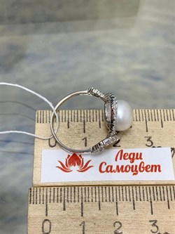 *Кольцо р.17,5 Белый Жемчуг д.9,5*10мм арт. 1.0818.0.b-268 Вес 3,45 г - фото 251106