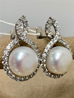 *Серьги Белый Жемчуг д.9,5*10 арт. 2.0818.0.b-097 Вес 6,17 г - фото 251115