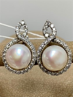 *Серьги Белый Жемчуг д.9,5*10 арт. 2.0818.0.b-097 Вес 6,17 г - фото 251116