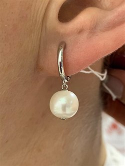 *Серьги Конго Белый Жемчуг д.8*9мм арт. 2.0591.a.m-886 Вес 4,02 г - фото 251122