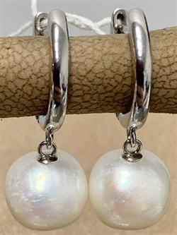 *Серьги Конго Белый Жемчуг д.8*9мм арт. 2.0591.a.m-886 Вес 4,02 г - фото 251123