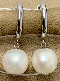 *Серьги Конго Белый Жемчуг д.8*9мм арт. 2.0591.a.m-886 Вес 4,02 г - фото 251124