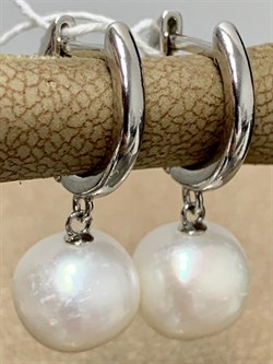 *Серьги Конго Белый Жемчуг д.8*9мм арт. 2.0591.a.m-886 Вес 4,02 г - фото 251125