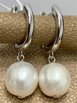 *Серьги Конго Белый Жемчуг д.8*9мм арт. 2.0591.a.m-886 Вес 4,02 г - фото 251127