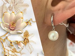 *Серьги Конго Белый Жемчуг д.8*9мм арт. 2.0591.a.m-886 Вес 4,02 г - фото 251128