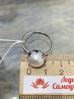 *Кольцо р.18 Белый Жемчуг д.10*10,5мм арт. 1.0091.0.b-762 Вес 3,34 г - фото 251469