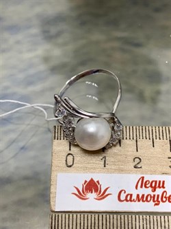 *Кольцо р.21 Белый Жемчуг д.10,5*11мм арт. 1.0293.0.b-919 Вес 3,85 г - фото 251500