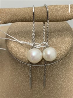 *Серьги Продевки Белый Жемчуг д.8*9мм арт. 2.0520.1.m-852 Вес 3,08 г - фото 251681