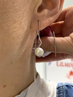 *Серьги Продевки Белый Жемчуг д.8*9мм арт. 2.0520.1.m-852 Вес 3,08 г - фото 251685