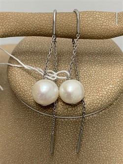 *Серьги Продевки Белый Жемчуг д.8*9мм арт. 2.0520.1.m-852 Вес 3,08 г - фото 251686