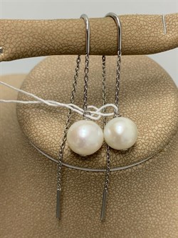 *Серьги Продевки Белый Жемчуг д.8*9мм арт. 2.0520.1.m-852 Вес 3,08 г - фото 251687