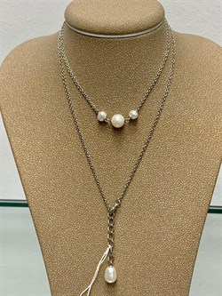 *Ожерелье р.50 Белый Жемчуг д.4*5 д.6*7мм арт. 6.U003.d.f-736 Вес 3,77 г - фото 252726