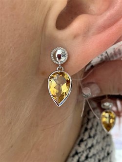 *Серьги Пусеты Цитрин арт. SM-E00737-X-W-YS-X-X-395 вес 3,84 г - фото 256599