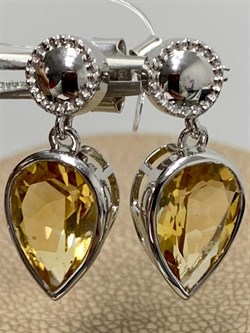 *Серьги Пусеты Цитрин арт. SM-E00737-X-W-YS-X-X-395 вес 3,84 г - фото 256604