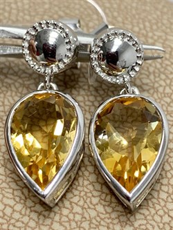 *Серьги Пусеты Цитрин арт. SM-E00737-X-W-YS-X-X-395 вес 3,84 г - фото 256605