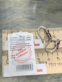 *Серьги Родолит арт. SM-E00750-X-W-lil-X-W-014 вес 3,72 г - фото 258772