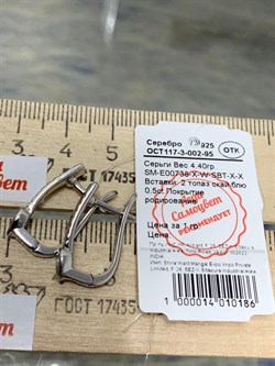 *Серьги Голубой Топаз арт. SM-E00738-X-W-SBT-X-X-492 вес 4,4 г - фото 259344 *Серьги Голубой Топаз арт. SM-E00738-X-W-SBT-X-X-492 вес 4,4 г - фото 259344