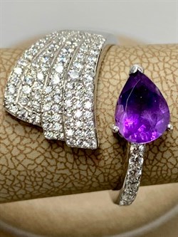 *Кольцо р.17,5 Аметист арт. SM-R02915-X-W-Pur-X-W-297 вес 3,94 г - фото 260000