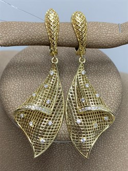 *Серьги Сеточки Белый Фианит Микро Вставки арт. FA-E03211-X-L-X-X-W-610 вес 5,73 г - фото 260110 *Серьги Сеточки Белый Фианит Микро Вставки арт. FA-E03211-X-L-X-X-W-610 вес 5,73 г - фото 260110