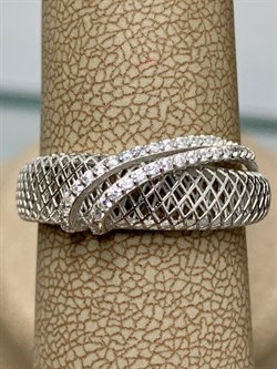 *Кольцо р.18 Сеточки Белый Фианит Микро Вставки арт. FA-R02291-X-W-X-X-W-384 вес 2,31 г - фото 260186