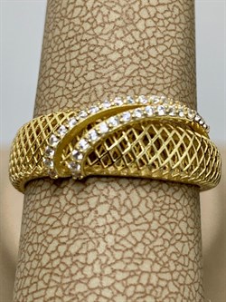 *Кольцо р.18 Сеточки Белый Фианит Микро Вставки арт. FA-R02291-X-L-X-X-W-240 вес 2,32 г - фото 260210