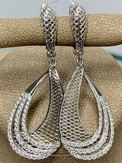 *Серьги Сеточки Белый Фианит Микро Вставки арт. FA-E03212-X-W-X-X-W-103 вес 5,99 г - фото 260247 *Серьги Сеточки Белый Фианит Микро Вставки арт. FA-E03212-X-W-X-X-W-103 вес 5,99 г - фото 260247