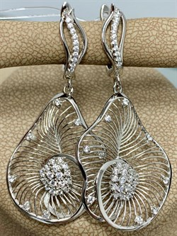 *Серьги Сеточки Белый Фианит Микро Вставки арт. FA-E03216-X-W-X-X-W-240 вес 5,67 г - фото 260571