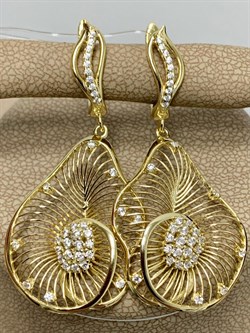 *Серьги Сеточки Белый Фианит Микро Вставки арт. FA-E03216-X-L-X-X-W-130 вес 5,7 г - фото 260610