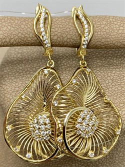 *Серьги Сеточки Белый Фианит Микро Вставки арт. FA-E03216-X-L-X-X-W-130 вес 5,7 г - фото 260611