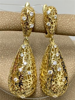 *Серьги Сеточки Белый Фианит арт. FA-E02358-X-L-X-X-W-014 вес 7,62 г - фото 260717