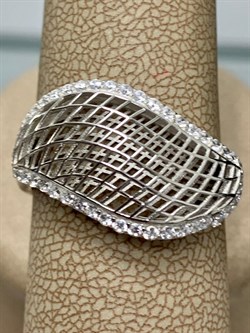 *Кольцо р.19 Сеточки Белый Фианит Микро Вставки арт. FA-R02302-X-W-X-X-W-721 вес 3,46 г - фото 260768