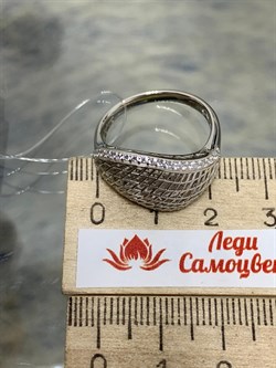 *Кольцо р.19 Сеточки Белый Фианит Микро Вставки арт. FA-R02302-X-W-X-X-W-721 вес 3,46 г - фото 260770