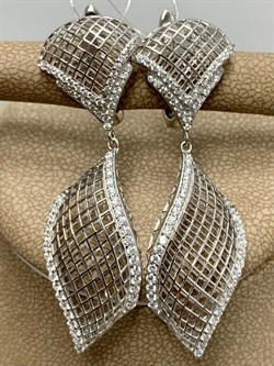 *Серьги Сеточки Белый Фианит Микро Вставки арт. FA-E03214-X-W-X-X-W-696 вес 6,16 г - фото 260777