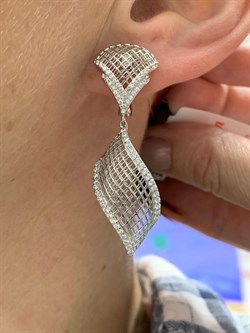 *Серьги Сеточки Белый Фианит Микро Вставки арт. FA-E03214-X-W-X-X-W-696 вес 6,16 г - фото 260778