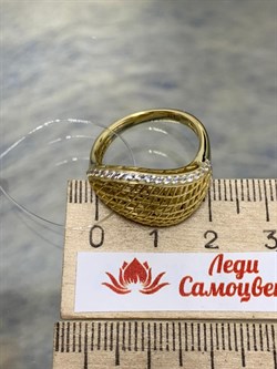 *Кольцо р.18 Сеточки Белый Фианит Микро Вставки арт. FA-R02302-X-L-X-X-W-546 вес 3,37 г - фото 260788