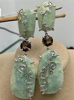 *Серьги Микс Фасетный Изумруд Дымчатый Кварц арт. FI-E00018-X-W-S-X-BR-814 вес 28,8 г - фото 261060 *Серьги Микс Фасетный Изумруд Дымчатый Кварц арт. FI-E00018-X-W-S-X-BR-814 вес 28,8 г - фото 261060