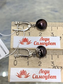 *Серьги д.9-10 Шоколадный Жемчуг Белый Родий арт. 2.0557.0.b-752 вес 4,76 г - фото 262466