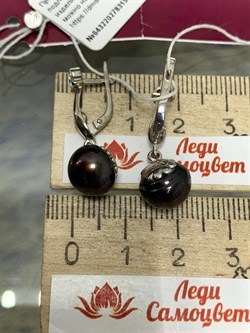 *Серьги д.9-10 Шоколадный Жемчуг Белый Родий арт. 2.0557.0.b-752 вес 4,76 г - фото 262467