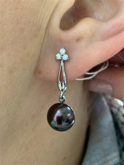 *Серьги д.9-10 Шоколадный Жемчуг Белый Родий арт. 2.0557.0.b-752 вес 4,76 г - фото 262469