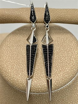 *Серьги Зубчики Черный Фианит арт. CZ-E893-1-X-W-X-X-B-006 вес 5,5 г - фото 262883 *Серьги Зубчики Черный Фианит арт. CZ-E893-1-X-W-X-X-B-006 вес 5,5 г - фото 262883