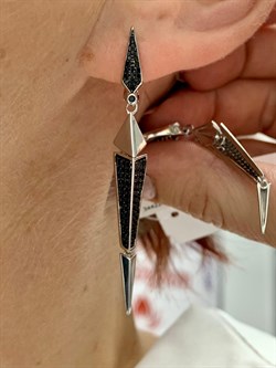 *Серьги Зубчики Черный Фианит арт. CZ-E893-1-X-W-X-X-B-006 вес 5,5 г - фото 262887 *Серьги Зубчики Черный Фианит арт. CZ-E893-1-X-W-X-X-B-006 вес 5,5 г - фото 262887