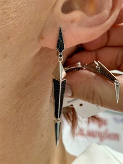 *Серьги Зубчики Черный Фианит арт. CZ-E893-1-X-W-X-X-B-006 вес 5,5 г - фото 262888 *Серьги Зубчики Черный Фианит арт. CZ-E893-1-X-W-X-X-B-006 вес 5,5 г - фото 262888