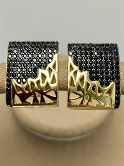 *Серьги Черный Фианит Микро Вставки арт. MP-E02585-X-LB-X-X-B-876 вес 6,4 г - фото 262990
