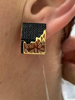 *Серьги Черный Фианит Микро Вставки арт. MP-E02585-X-LB-X-X-B-876 вес 6,4 г - фото 262991
