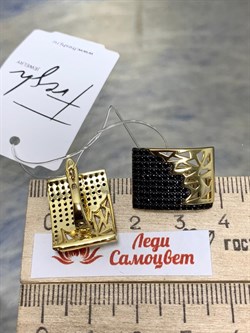 *Серьги Черный Фианит Микро Вставки арт. MP-E02585-X-LB-X-X-B-876 вес 6,4 г - фото 262993