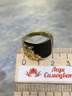 *Кольцо р.17 Черный Фианит Микро Вставки арт. CZ-R02316-X-LB-X-X-B-972 вес 5,2 г - фото 263026