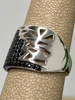 *Кольцо р.18 Черный Фианит Микро Вставки арт. CZ-R02316-X-WB-X-X-B-991 вес 5,1 г - фото 263046