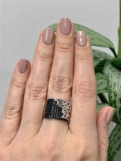 *Кольцо р.17 Черный Фианит Микро Вставки арт. CZ-R02316-X-WB-X-X-B-133 вес 5,1 г - фото 263079